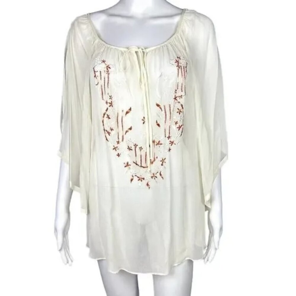 Anthropologie Willow & Clay Boho Embroidered Tunic Blouse Festival Medium